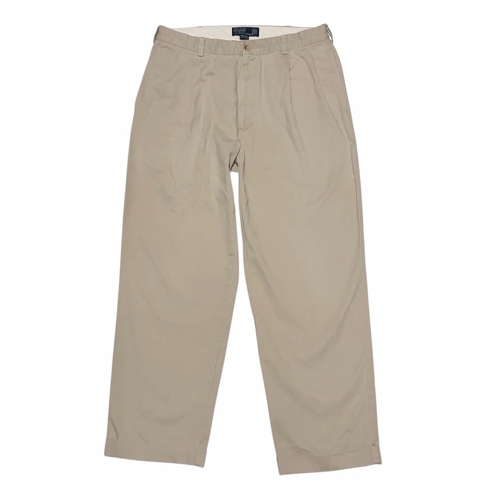 Polo Ralph Lauren Hammond Pant VTG Double Pleated Cuffed‎ Khaki Chino Mens 36x30
